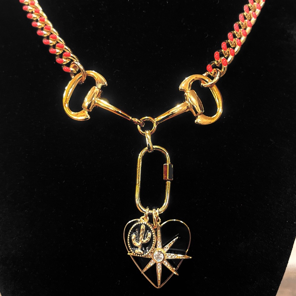 Gold and Pink Horse Bit  Necklace